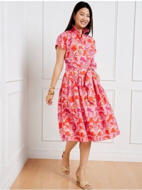 Talbots Pink & Coral Floral Midi Fit-and-Flare Dress
